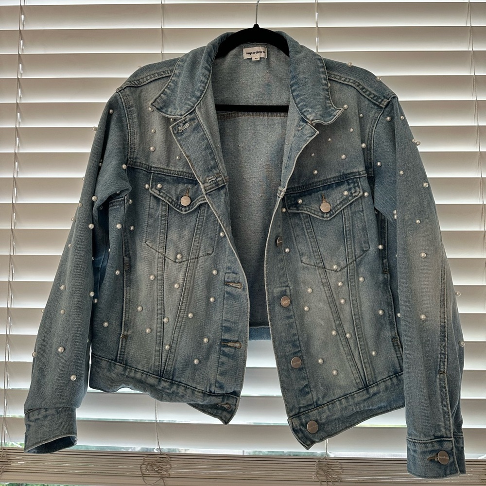 SUPERDOWN denim jacket with pearls